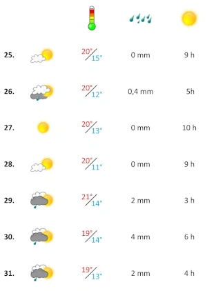 Grafik, Wetterbericht der vierten Woche Oktober 2024